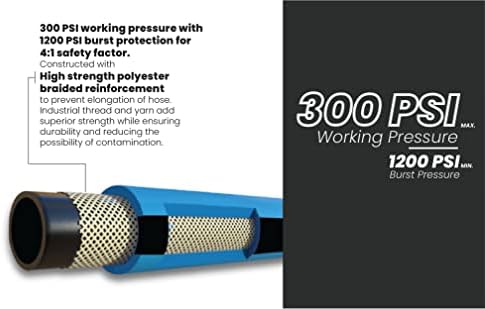 BLUBIRD BB3450 3/4" x 50' Rubber Air Hose, 100% Rubber, Lightest, Strongest, Most Flexible, 300 PSI, 50F to 190F Degrees, Ozone Resistant, High Strength Polyester Braided | Heavy Duty Reinforced Air Hose With 300 PSI Rating, Flexible Design, Kink Resista…