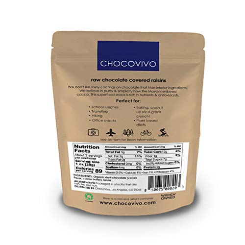 ChocoVivo Dark Chocolate Covered Raisins 70% Cacao, Superfood Snack - Paleo + Keto Friendly, 2.5 Ounces - 3pack