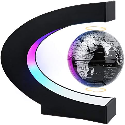 Magnetic Levitating Globe with LED Light | Cool Tech Gift for Men Father | Boys Birthday Gifts for Him | Floating Globes World Office Desk Accessories Tech Gadgets Home Decor Display- Black