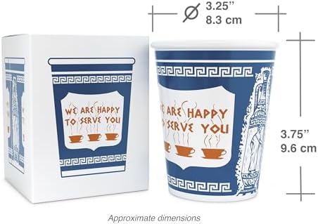 ExceptionLab 10 oz Ceramic New York City Greek Coffee Cup "We are Happy to Serve You"