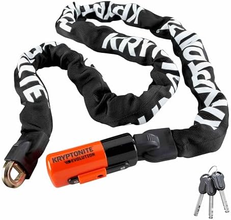 Kryptonite 1016 Evolution 9.7 Pound Integrated Bike Chain - 5.25 ft Long 10mm Steel Chain with Keys for Bicycles, E-Bikes, Motorcycles