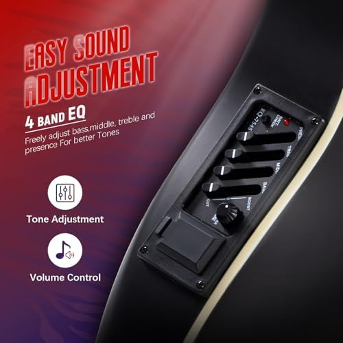 GLARRY 41in Acoustic Electric Guitar, Unique Round-back Design, 6 String Cutaway Guitar Beginner Kit with 15W Amp, EQ, Bag, Strap, Picks, Strings (Black With AMP, Full-Right Handed)