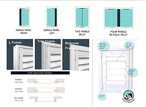 -Plantation Shutters –Custom Made Window Blinds – No Front Tilt Rod - Easy DIY Installation – Interior Plantation Shutters -Privacy Blinds for