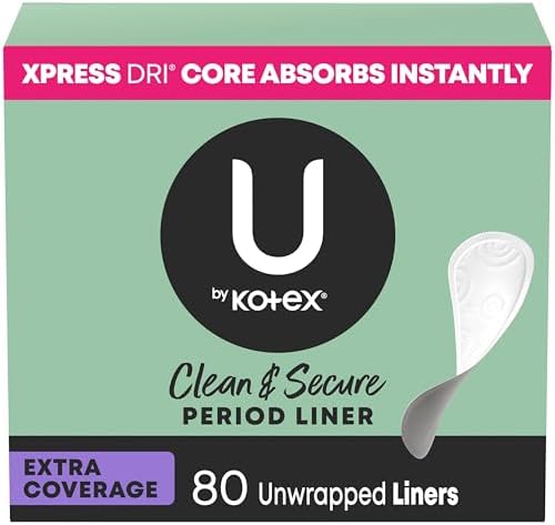 U by Kotex Panty Liners, Clean & Secure, Light Absorbency, Extra Coverage, 80 Count (Packaging May Vary)