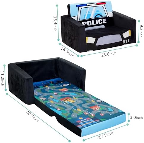 MallBest Kids Sofas Children's Sofa Bed Baby's Upholstered Couch Sleepover Chair Flipout Open Recliner(Red/Fire Truck)