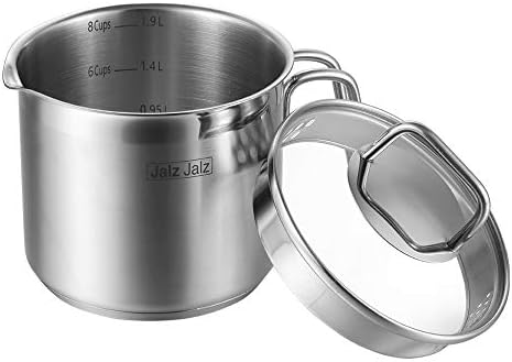 JALZ JALZ 2 Qt Stainless Steel Saucepan with Glass Lid for Induction, Boiling Egg