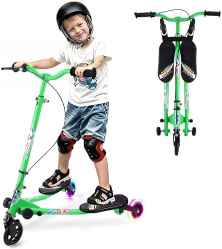 Swing Scooter for Kids, 3 Wheels Foldable Wiggle Kick Scooter Push Drifting with 4 Adjustable Handlebar & 2 Rear LED Wheel for Boys and Girls Ages 3-8