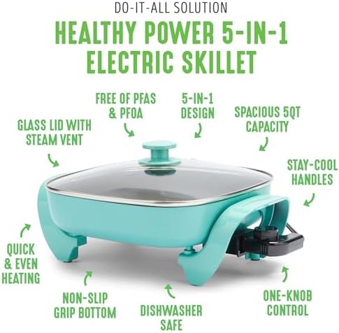 GreenLife 12" 5QT Electric Skillet, Turquoise