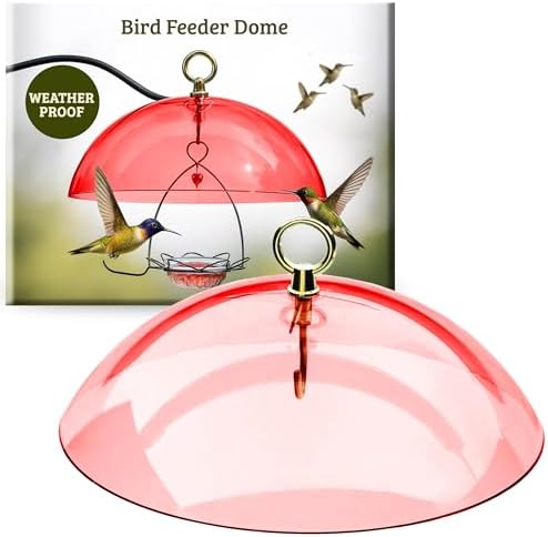Birds Choice Red Bird Feeder Dome | 10.5" Rain Guard Cover for Hanging Bird Feeders | Outdoor Weather Guard to Help Keep Seed Dry | Domed Acrylic Outdoor Weather Guard for Hanging Feeders to Keep Seed Dry, Heavy-Duty Chrome-Plated Hanger and Hook
