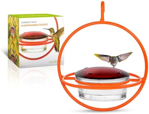 Hummingbird Feeder for Outdoors Hanging, 3.4 OZ Hummingbird Feeders, Glass Bowl with 4 Feeding Ports, Leak Proof Lid & Circular Perch, Bird Feeder (1, Red)