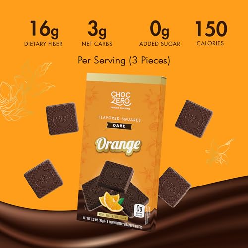 ChocZero 70% Cocoa Sugar Free Dark Chocolate Squares, Vegan, 4 Pack | No Sugar Alcohols, Keto, Low Carb, High Fiber, Gluten Free, 32 Total Candy Squares