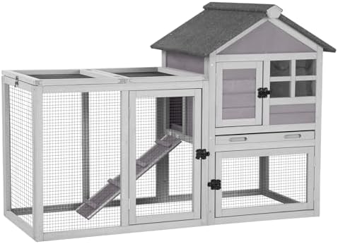 Aivituvin 103.2" L Rabbit Hutch Indoor Outdoor Bunny Cage with Run,Guinea Pig House Pull Out Upper Tray (103.2" L x 25.2" W x 36.2" H, Grey-2 Sets)