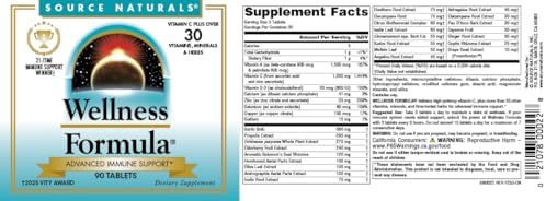 Source Naturals Wellness Formula, Advanced Immune Support* - 180 Tablets | Bio-Aligned Vitamins & Herbal Defense with Vitamin C Plus 30 other Vitamins, Minerals & Herbs for Immune System Support*