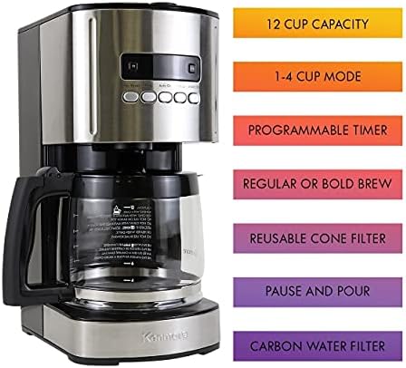 Kenmore Coffee Maker 12 cup Drip Coffee Machine Reusable Filter Programmable Timer Digital Display Aroma Control Glass Carafe Charcoal Water Filter