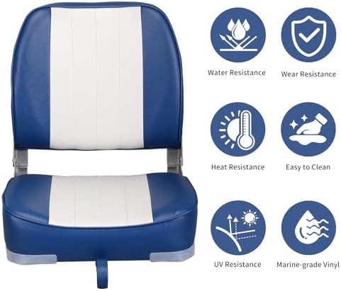 Leader Accessories Classic Low Back Folding Fishing Boat Seat Boat Chairs | Marine Boat Chairs With Thick Cushion, Aluminum Hinge, Use universal 5"x5" Mount, Fits Jon/Bass/Pontoon Boats