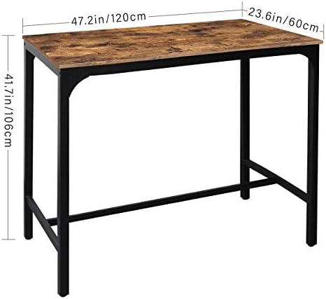 VEIKOU 47'' Industrial Bar Height Table, High Pub Table with Adjustable Legs and Sturdy Metal Frame, Rustic Brown