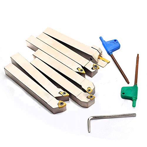 OSCARBIDE 1/2" Shank Nickel Plated 7-Piece Indexable Lathe Tool Holder Set | Turning/Grooving/Threading/Parting | Heavy-Duty CNC Tools | TiN Coated
