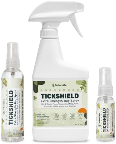 Cedarcide Extra-Strength Tickshield Kit | Deep Woods Cedar Oil Spray Use On Ticks, Fleas, Chiggers & Mosquitoes | Natural Essential Oils | Small