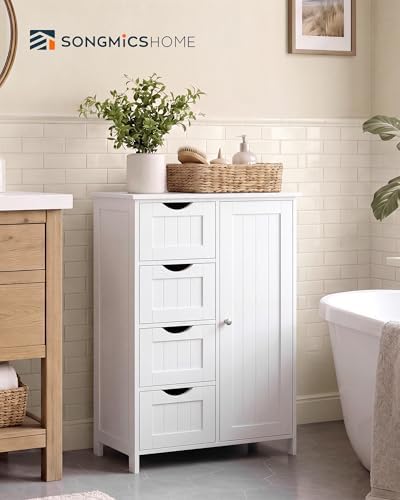 SONGMICS HOME Freestanding Storage Cabinet, Floor Cabinet with Elevated Legs, Metal Handles, for Living Room, Kitchen, Bathroom, Green