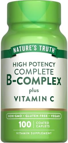 Nature's Truth Vitamin B Complex Plus Vitamin C | 100 Caplets | Vegan, Non-GMO & Gluten Free Supplement | Vegan, Non-GMO & Gluten Free Supplement