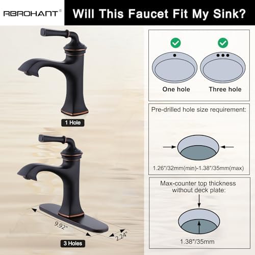 Bathroom Faucet Oil Rubbed Bronze Sink Vanity Faucets Single Handle Brass 8 Inch Lavatory Basin Mixer Taps for Restroom Fit 1 or 3 Hole (with Deck