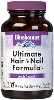 BlueBonnet Nutrition Ultimate Hair and Nail Formula, Vitamins, Minerals, Specialty Nutrients for Beauty Within, Gluten-Free, Kosher-Certified, Dairy-Free, Vegan, 90 Vegetable Capsules, 30 Servings, White | Beauty Support; Vegan, Kosher, Gluten-Free, Dair…