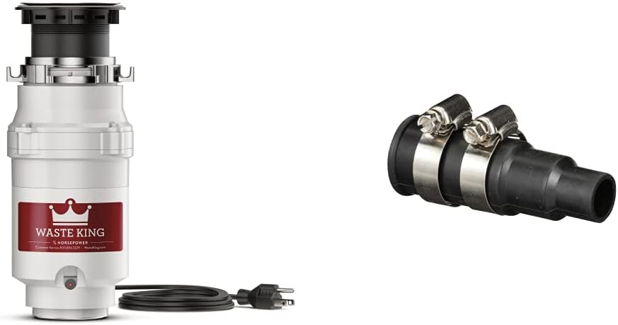 Waste King Legend Series 1 HP Continuous Feed Garbage Disposal with Power Cord - (L-8000) & Garbage Disposal Dishwasher Connector Kit - 1023