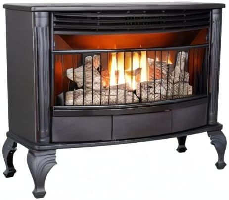 ProCom Ventless 25,000 BTU Space Saving Free Standing Dual Fuel Fireplace with Built In Thermostat Control Heats up to 1,100 Square Feet, Black