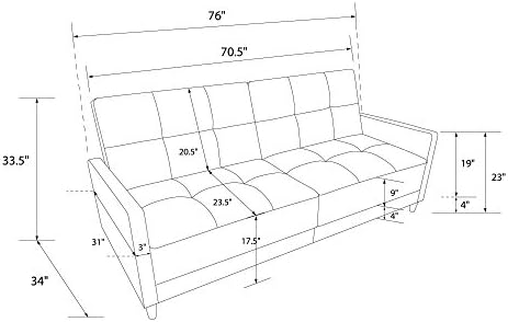 DHP Andora 76 Inch Futon Sofa Bed, Modern Upholstered Couch Sleeper with Button Tufted Back and Seat, Navy