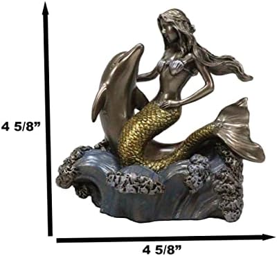 Ebros Atlantis Mermaid Embracing Dolphin by Ocean Waves Statue 4.5" L Art Nouveau Nautical Mermaid Decorative Figurine