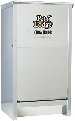 Pet Lodge® Automatic Dog Feeder | Chow Hound Outdoor Pet Feeder | Tough Galvanized Steel | Made in USA (25 lb) | Easy Access Magnetized Door and Angled Chute for Dogs, Silver, 1 Pack