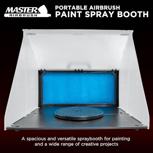 Master Airbrush Portable Airbrush Spray Booth Kit | With 25W Fan, Turntable &Extension Hose, 16.5"x19"x13.5" Hobby Airbrush Booth for Painting, Models