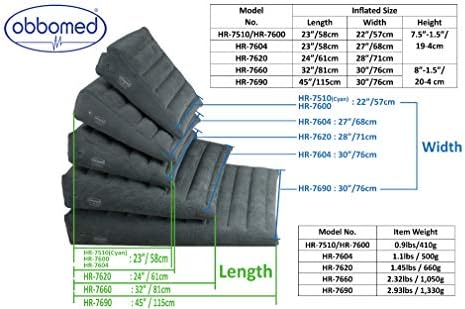 ObboMed HR-7510 Inflatable Portable Bed Wedge Pillow with Velour Surface for Sleeping, Travel, Trip Vacation, Horizontal Indention Prevent Sliding, 23” x 22” x(7.5”~1.5”), Cyan