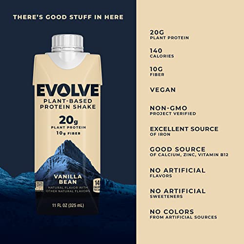 Evolve Plant Based Protein Shake, Café Mocha, 20g Vegan Protein, Dairy Free, No Artificial Sweeteners, Non-GMO, 10g Fiber, 11oz, (12 Pack) (Formula May Vary)
