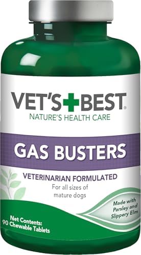 Vet's Best Gas Busters Digestive Support Tablets for Dogs, 90 Count | Helps Relieve Gas, Bloating & Constipation, Supports Healthy Digestion, Chewable Daily Digestive Aid for Dogs