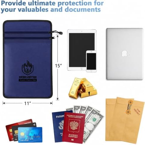 Andyer 2 Pockets Fireproof Document Bag (15"x11"), Protect Values from Fire