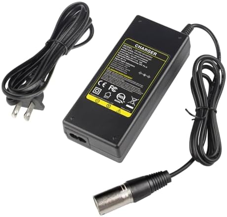 36V 1.8A Female 3-Pin XLR Lead Acid Battery Charger with 3-Prong Inline Power Supply Cord for 36V Boreem Jia, Minimoto, Rad2Go, Electric Scooter, ATV