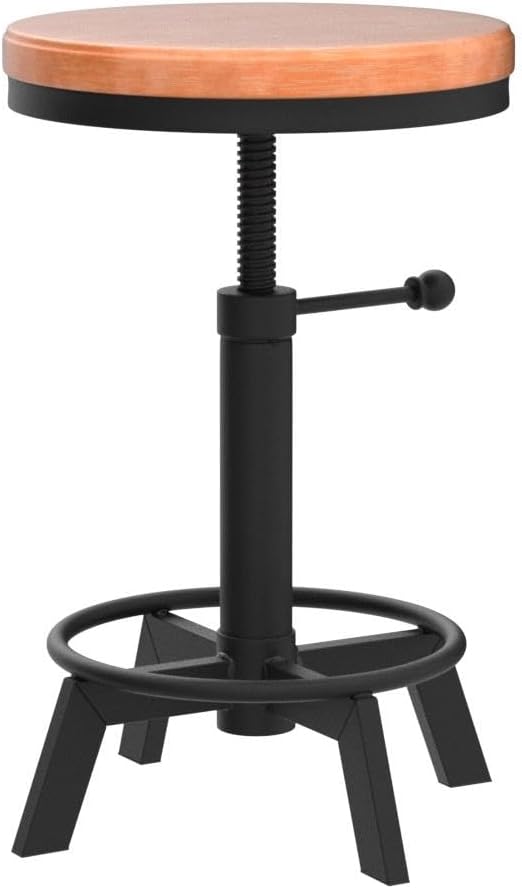 Set of 2 Industrial Bar Stools Short Stool Swivel Wooden Seat Kitchen Island Chairs Counter Height Adjustable 15.2-21inch