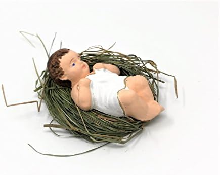 4 Inch Baby Jesus in Manger Figurine, Small Baby Jesus Manger Crib for Nativity Set on Natural Hay, Handcrafted Holy Gift Made in Poland