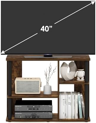 Furinno Econ TV Stand Entertainment Center, Espresso | with Adjustable Shelf, Open Back TV Console with Door Storage for TV up to 50 Inch, for Living Room, Bedroom