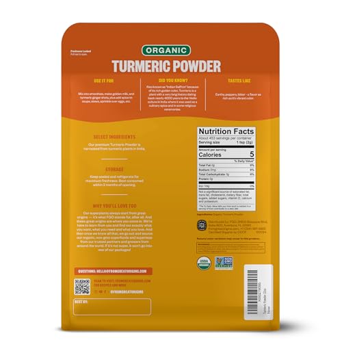 FGO Organic Turmeric Powder w/Curcumin, 8oz Resealable Pouch, USDA Organic and Non-GMO, Sourced from India, Packaging May Vary (Pack of 1)