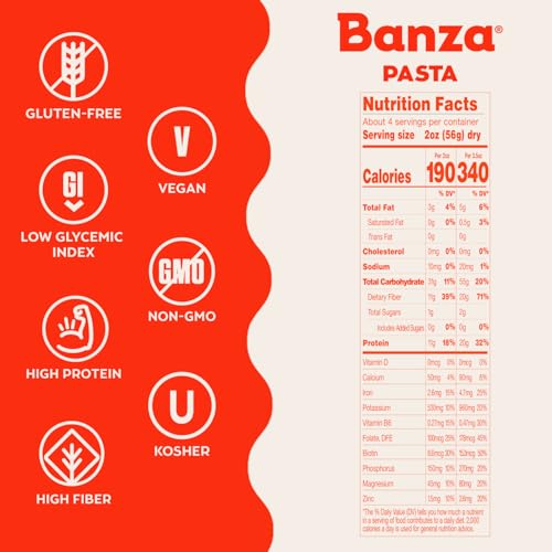 Banza Penne Pasta from Chickpeas - Gluten Free, High Protein, and Lower Carb Protein Penne Chickpea Pasta - 8oz