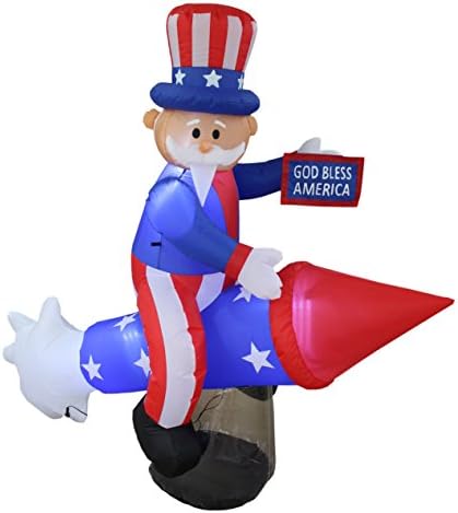 6 Foot Long Patriotic Independence Day 4th of July Inflatable Uncle Sam | On Rocket, Pre-Lit LED Lights, Outdoor Indoor, Lawn Yard Holiday Decoration