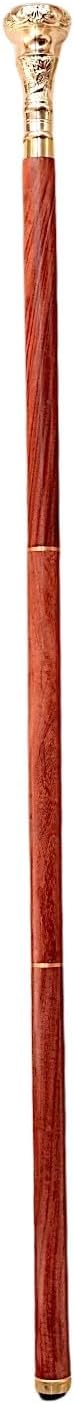 FYNJREX Travelers Compass Gentleman's Walking Stick, Fancy Cane for Women, Brass Handle and Hardwood Cane, Fold able Wooden Canes, Gift Idea