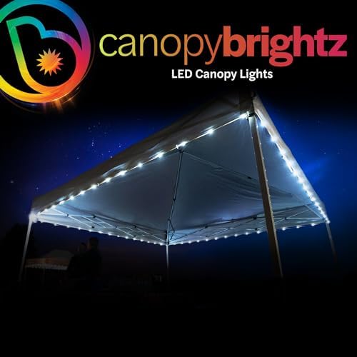 Brightz LED Canopy Lights, White 40ft String Light for 10x10 Tents | Outdoor canopy tent lights, football tailgate essentials & accessories