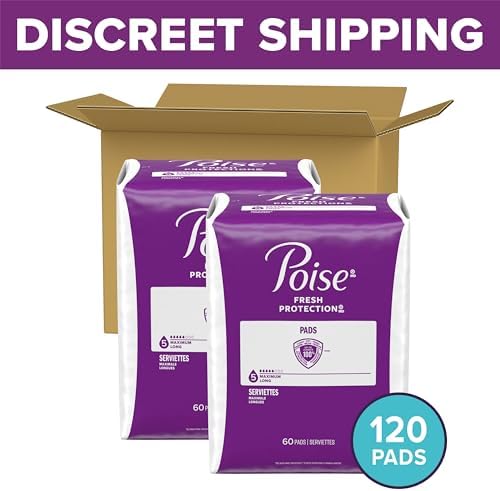 Poise Incontinence & Postpartum Pads for Bladder Leaks, 5 Drop Maximum Absorbency, Regular Length, 96 Count, Packaging May Vary