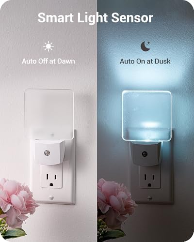 DEWENWILS Night Lights Plug into Wall, Plug in LED Night Lights 4 Pack | Dusk to Dawn Sensor, Cool White, Frosted Acrylic Shade for Bathroom