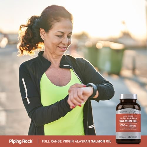 Piping Rock Wild Alaskan Salmon Oil for Humans | 1000mg | 180 Softgel Capsules | Omega 3 Supplement with EPA and DHA | Non-GMO and Gluten Free
