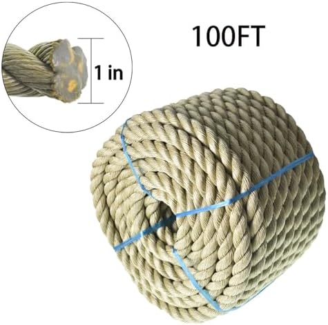 100 Feet 1 inch Diameter Twisted Manila Rope, Twisted 3 Strand, Polypropylene Rope for Indoor Outdoor Use for Landscaping, Tug of War