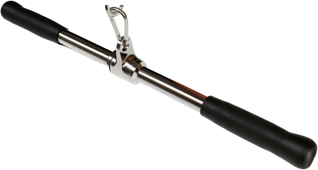 Revolving Lat Pulldown Bar for Cable Machine, Straight Bar with Rubber Grip - Tricep Press Down, Curl & Back Exercise Attachment for Home Gym